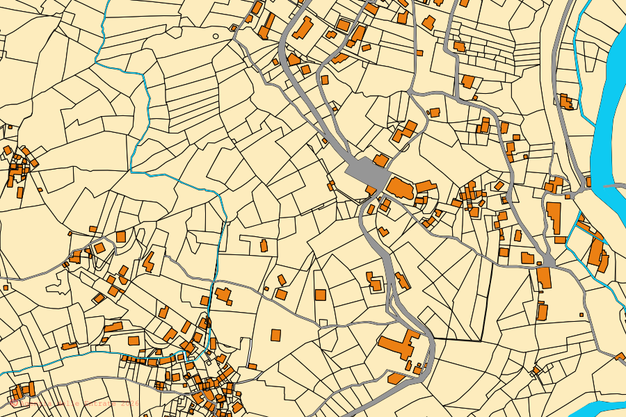 Mappa catastale del centro di Mezzenile: particelle e fabbricati, cartografia Agenzia delle Entrate
