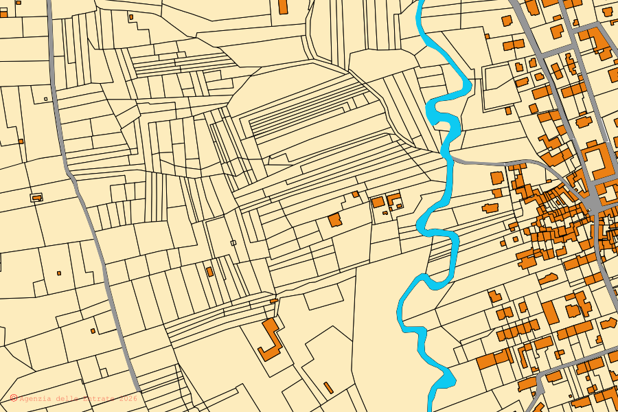 Mappa catastale del centro di Mezzomerico: particelle e fabbricati, cartografia Agenzia delle Entrate