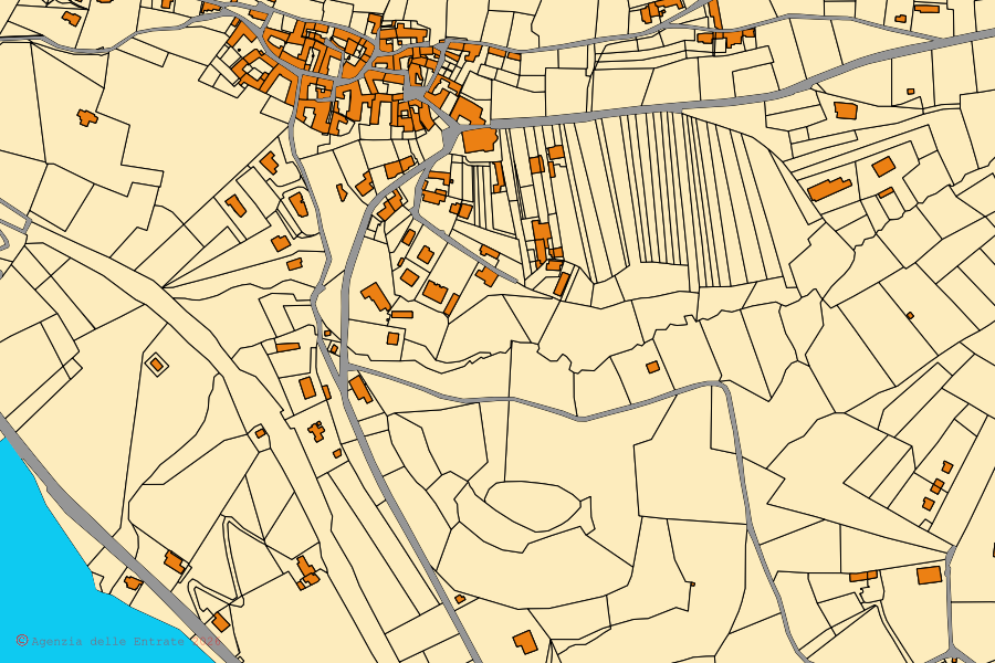 Mappa catastale del centro di Miasino: particelle e fabbricati, cartografia Agenzia delle Entrate