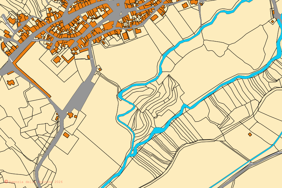 Mappa catastale del centro di Milis: particelle e fabbricati, cartografia Agenzia delle Entrate