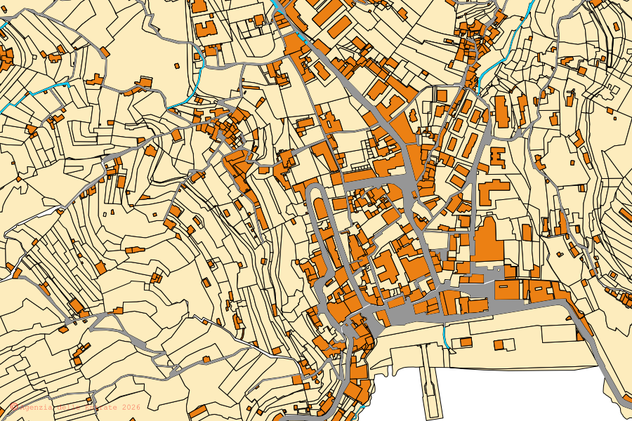 Mappa catastale del centro di Minori: particelle e fabbricati, cartografia Agenzia delle Entrate