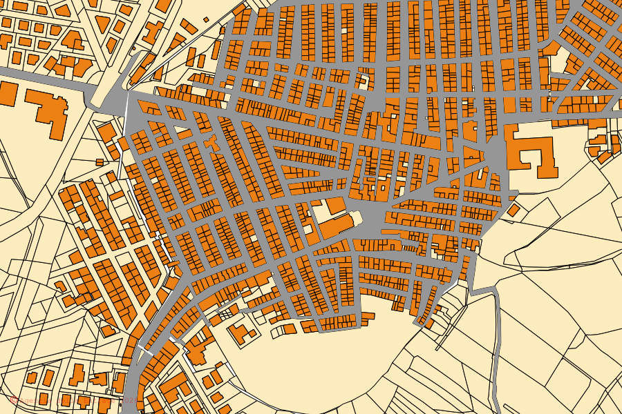 Mappa catastale del centro di Mirabella Imbaccari: particelle e fabbricati, cartografia Agenzia delle Entrate