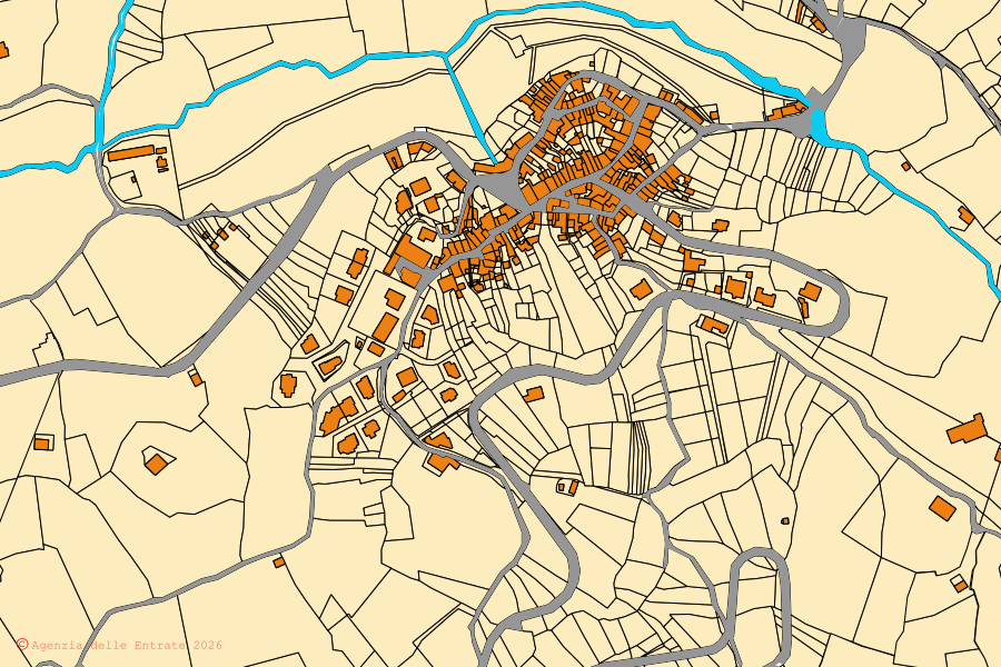 Mappa catastale del centro di Modolo: particelle e fabbricati, cartografia Agenzia delle Entrate