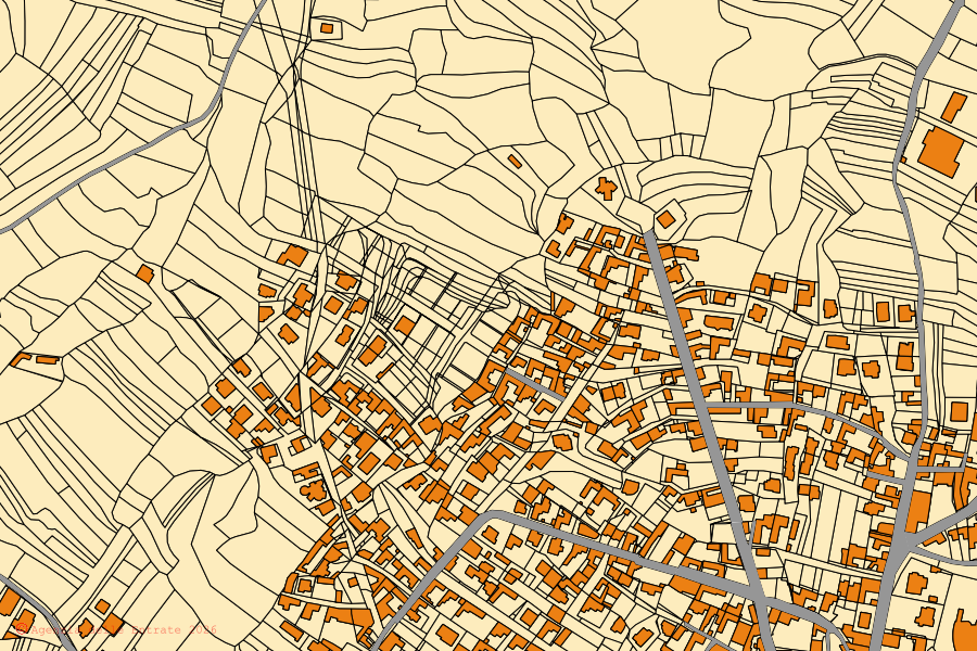 Mappa catastale del centro di Mogoro: particelle e fabbricati, cartografia Agenzia delle Entrate