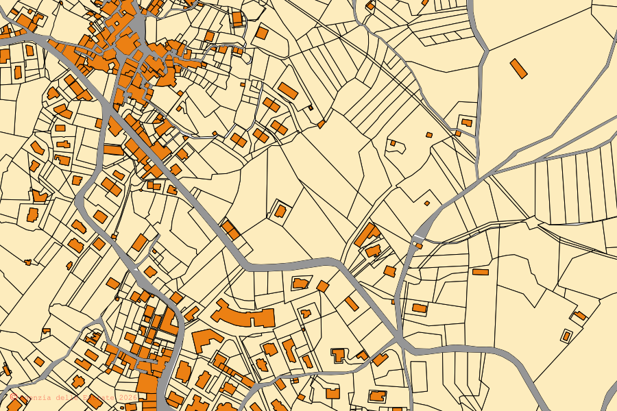 Mappa catastale del centro di Moio della Civitella: particelle e fabbricati, cartografia Agenzia delle Entrate