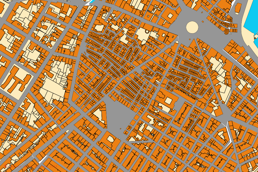 Mappa catastale del centro di Mola di Bari: particelle e fabbricati, cartografia Agenzia delle Entrate