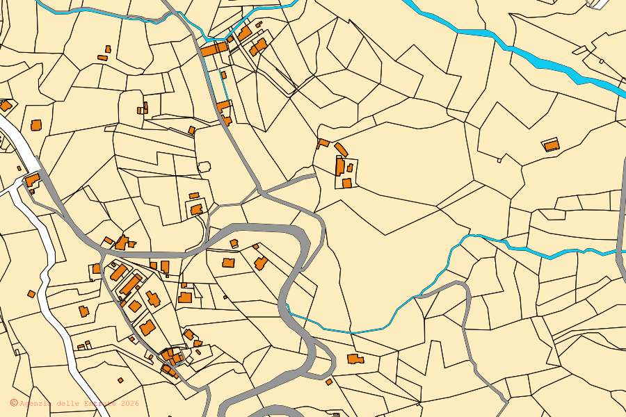 Mappa catastale del centro di Molazzana: particelle e fabbricati, cartografia Agenzia delle Entrate
