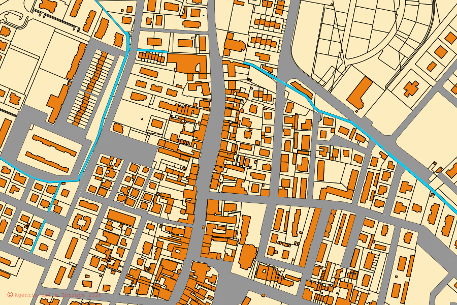 Mappa catastale del centro di Molinella: particelle e fabbricati, cartografia Agenzia delle Entrate