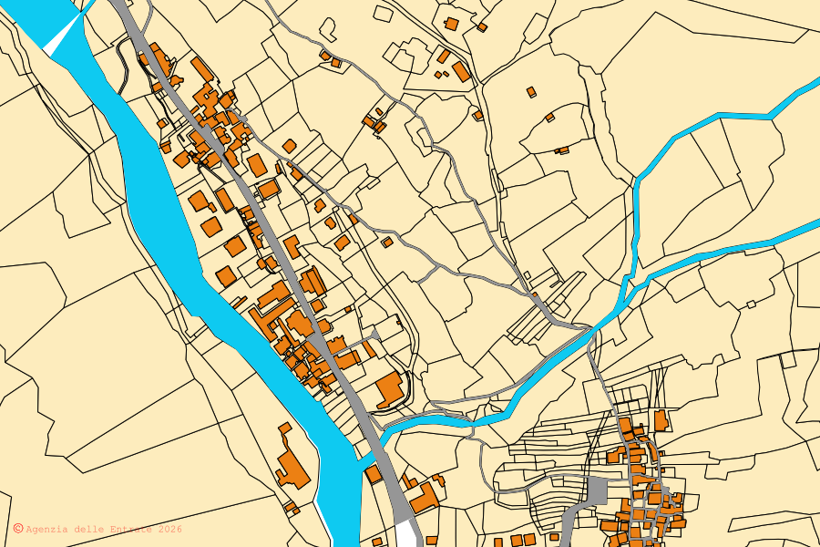 Mappa catastale del centro di Mollia: particelle e fabbricati, cartografia Agenzia delle Entrate