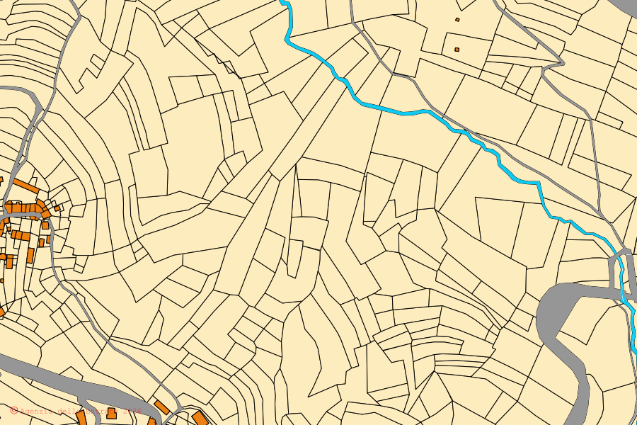 Mappa catastale del centro di Mombarcaro: particelle e fabbricati, cartografia Agenzia delle Entrate