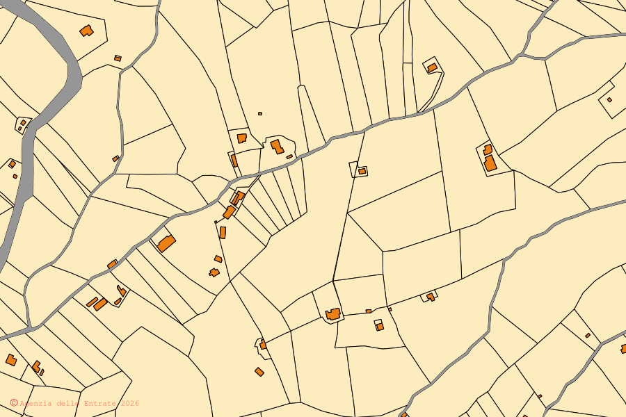Mappa catastale del centro di Mompeo: particelle e fabbricati, cartografia Agenzia delle Entrate