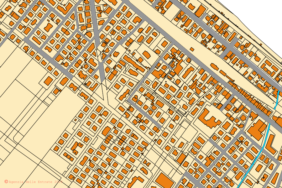 Mappa catastale del centro di Mondolfo: particelle e fabbricati, cartografia Agenzia delle Entrate