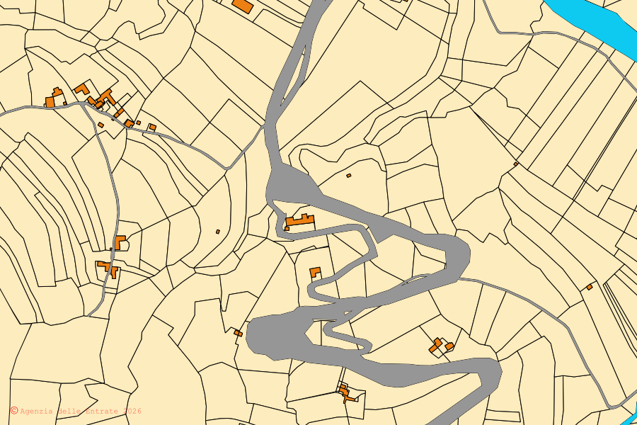 Mappa catastale del centro di Monesiglio: particelle e fabbricati, cartografia Agenzia delle Entrate
