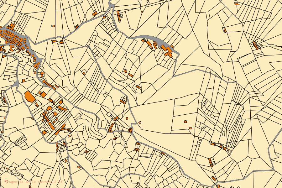Mappa catastale del centro di Monforte San Giorgio: particelle e fabbricati, cartografia Agenzia delle Entrate