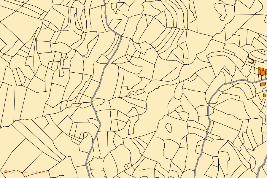 Mappa catastale del centro di Mongiardino Ligure: particelle e fabbricati, cartografia Agenzia delle Entrate