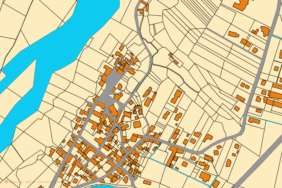 Mappa catastale del centro di Montanera: particelle e fabbricati, cartografia Agenzia delle Entrate