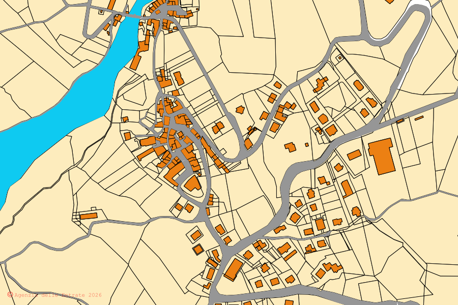 Mappa catastale del centro di Monte Cerignone: particelle e fabbricati, cartografia Agenzia delle Entrate