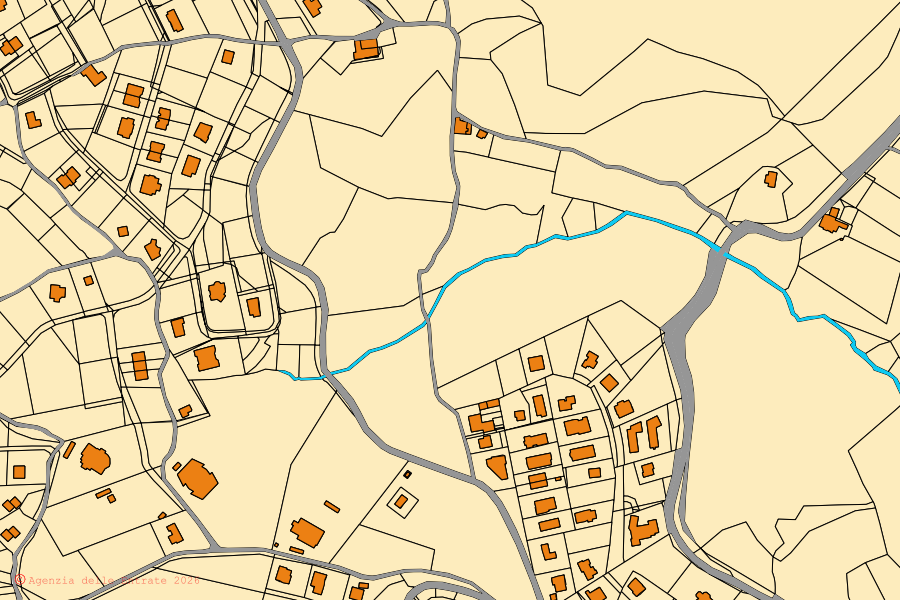 Mappa catastale del centro di Monte Grimano Terme: particelle e fabbricati, cartografia Agenzia delle Entrate