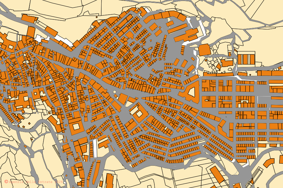 Mappa catastale del centro di Monte Sant'Angelo: particelle e fabbricati, cartografia Agenzia delle Entrate