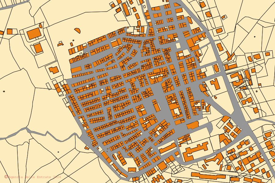 Mappa catastale del centro di Montedoro: particelle e fabbricati, cartografia Agenzia delle Entrate
