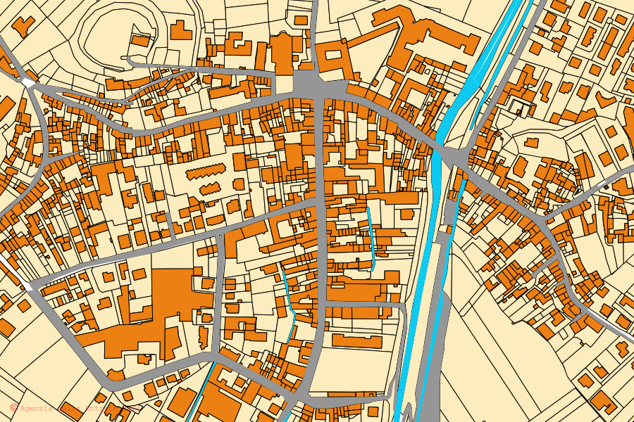 Mappa catastale del centro di Monteforte d'Alpone: particelle e fabbricati, cartografia Agenzia delle Entrate