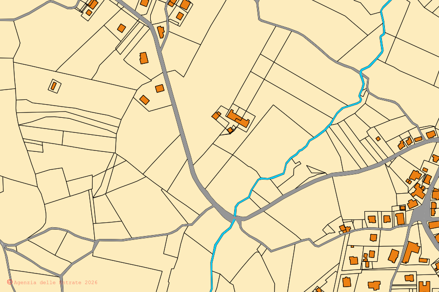 Mappa catastale del centro di Montegridolfo: particelle e fabbricati, cartografia Agenzia delle Entrate