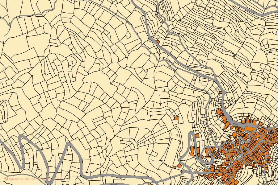 Mappa catastale del centro di Montegrosso Pian Latte: particelle e fabbricati, cartografia Agenzia delle Entrate