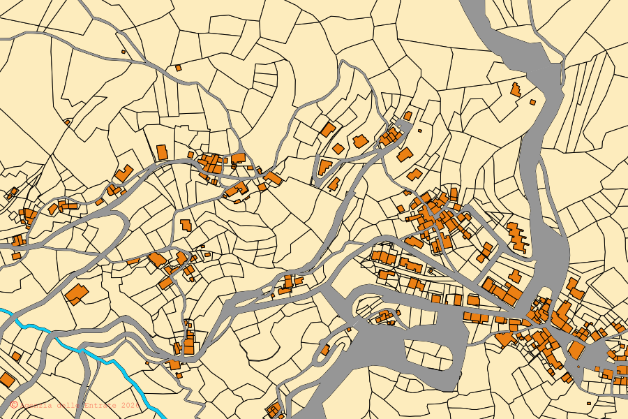 Mappa catastale del centro di Montemignaio: particelle e fabbricati, cartografia Agenzia delle Entrate
