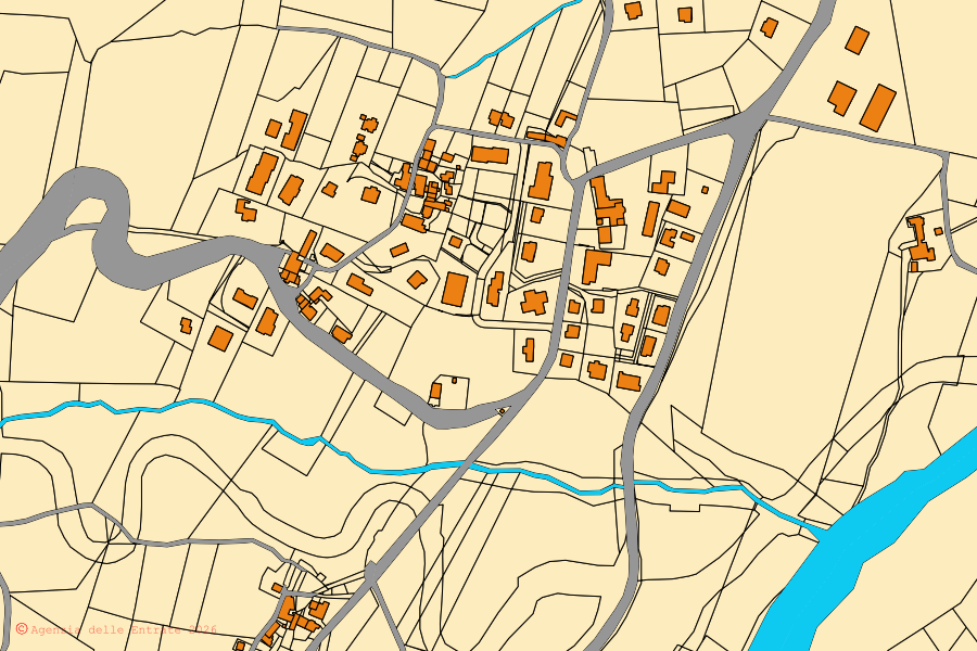 Mappa catastale del centro di Monterenzio: particelle e fabbricati, cartografia Agenzia delle Entrate