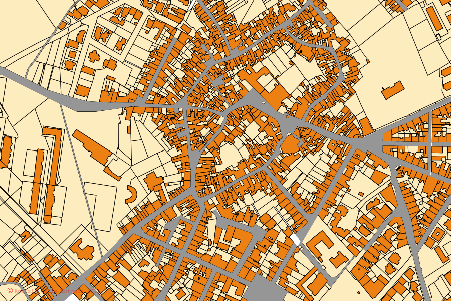 Mappa catastale del centro di Monteroni di Lecce: particelle e fabbricati, cartografia Agenzia delle Entrate