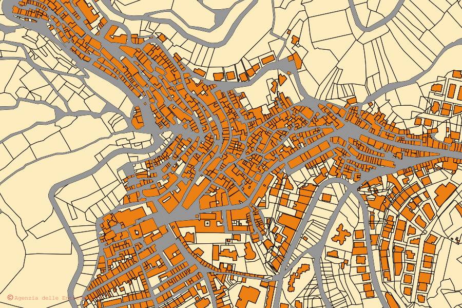 Mappa catastale del centro di Monterosso Almo: particelle e fabbricati, cartografia Agenzia delle Entrate