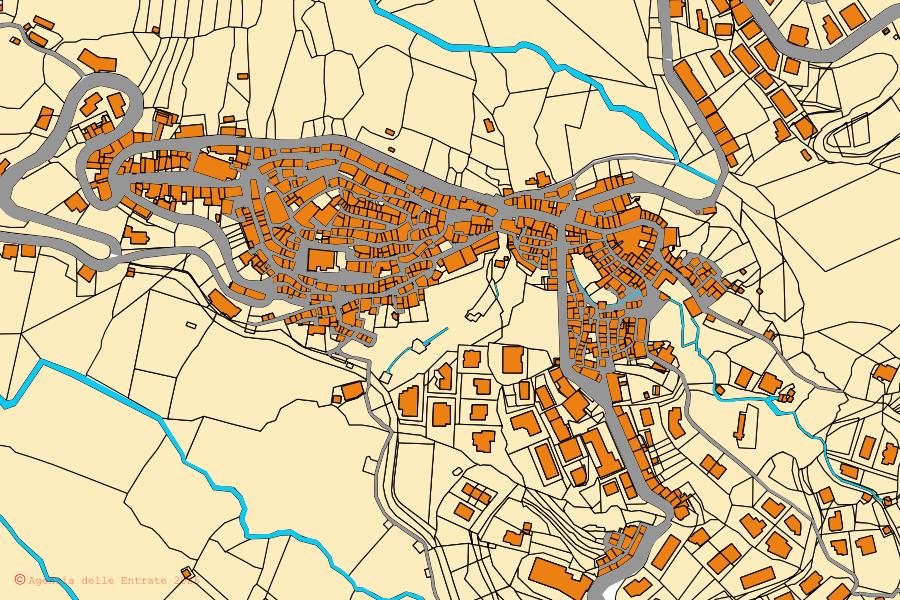 Mappa catastale del centro di Monterosso Calabro: particelle e fabbricati, cartografia Agenzia delle Entrate