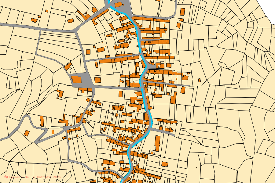 Mappa catastale del centro di Monteu da Po: particelle e fabbricati, cartografia Agenzia delle Entrate