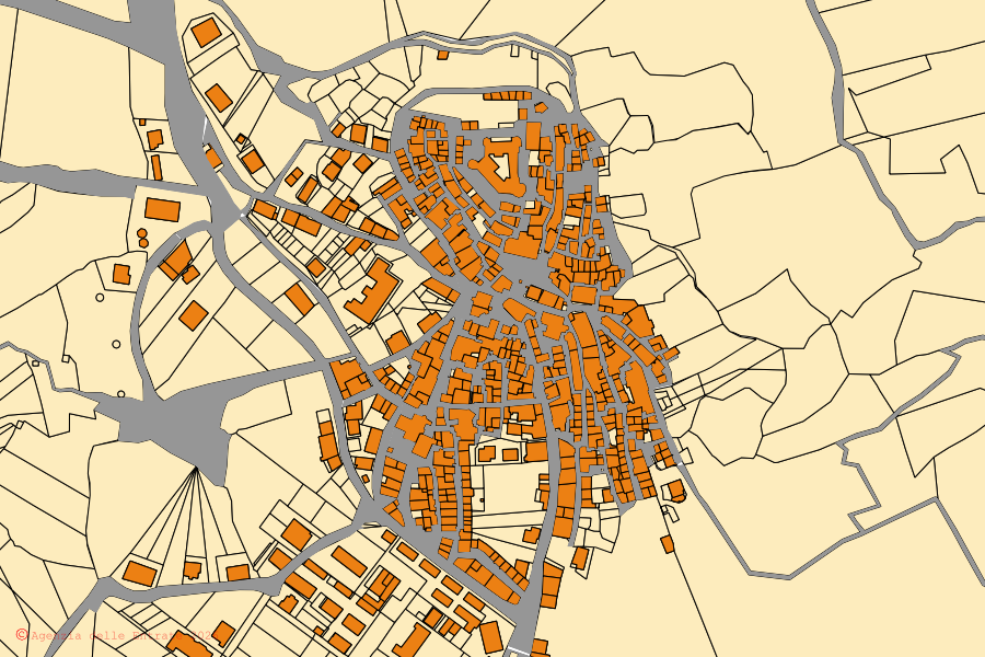 Mappa catastale del centro di Monteverde: particelle e fabbricati, cartografia Agenzia delle Entrate