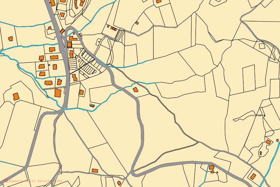Mappa catastale del centro di Monteverdi Marittimo: particelle e fabbricati, cartografia Agenzia delle Entrate