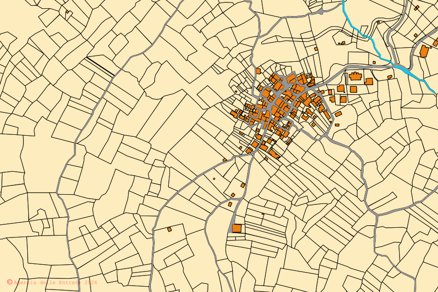 Mappa catastale del centro di Montorio al Vomano: particelle e fabbricati, cartografia Agenzia delle Entrate