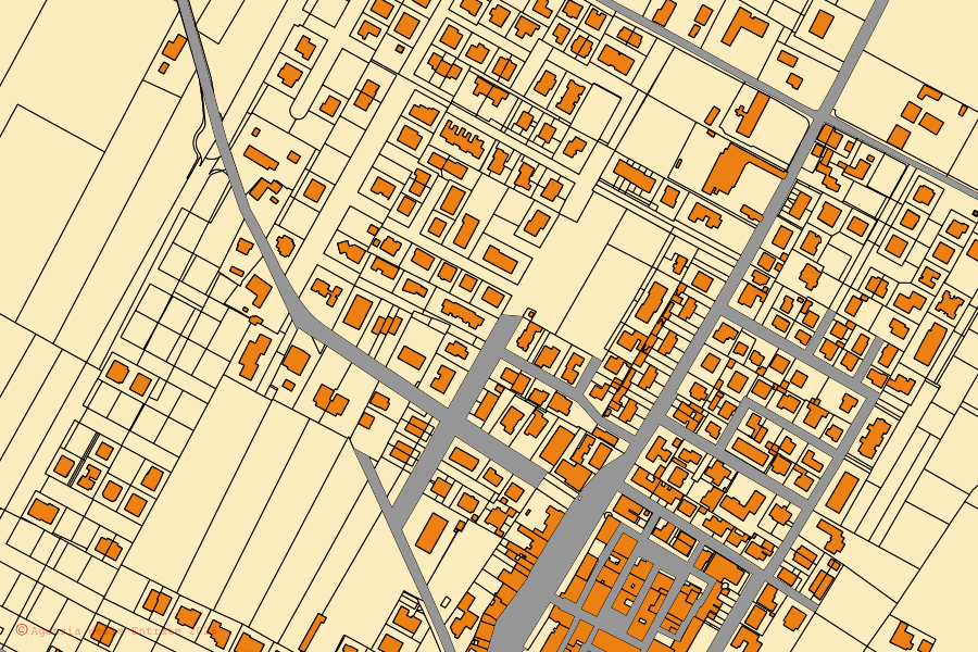 Mappa catastale del centro di Mordano: particelle e fabbricati, cartografia Agenzia delle Entrate