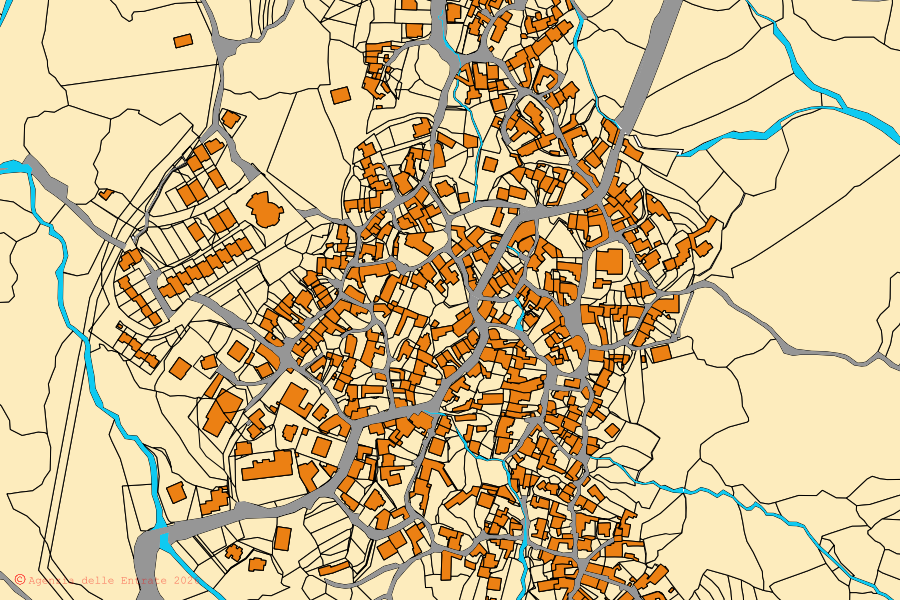 Mappa catastale del centro di Morgongiori: particelle e fabbricati, cartografia Agenzia delle Entrate
