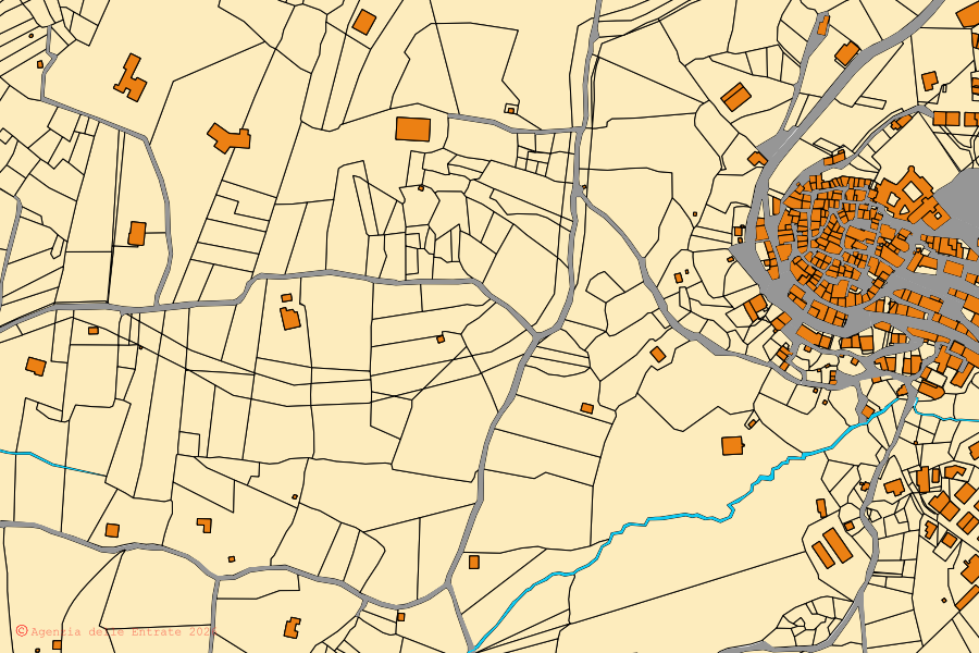 Mappa catastale del centro di Moricone: particelle e fabbricati, cartografia Agenzia delle Entrate