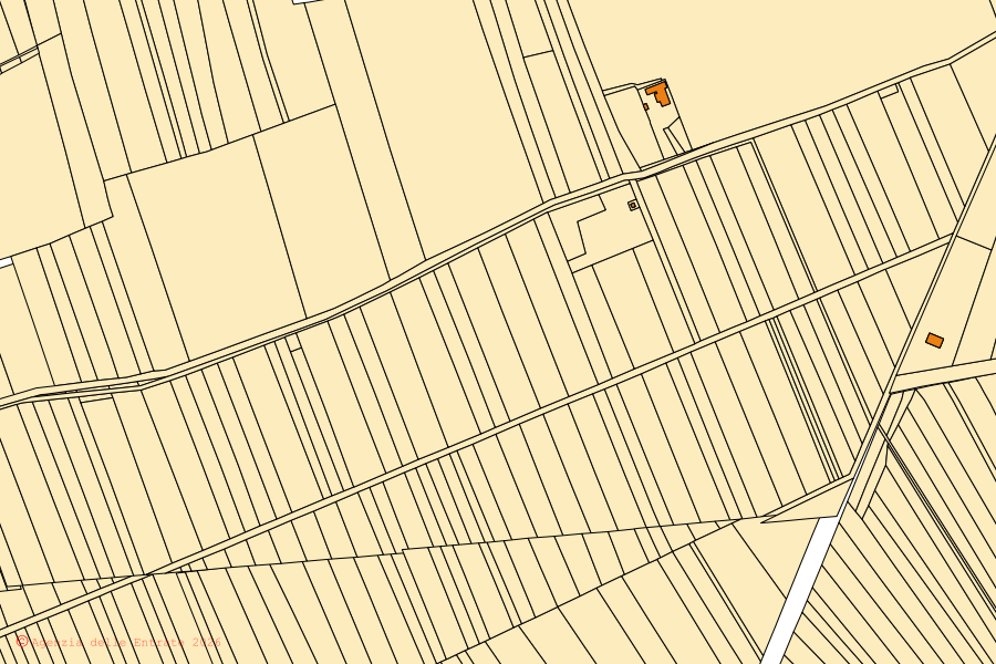 Mappa catastale del centro di Mossa: particelle e fabbricati, cartografia Agenzia delle Entrate