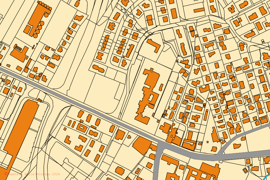 Mappa catastale del centro di Motta di Livenza: particelle e fabbricati, cartografia Agenzia delle Entrate