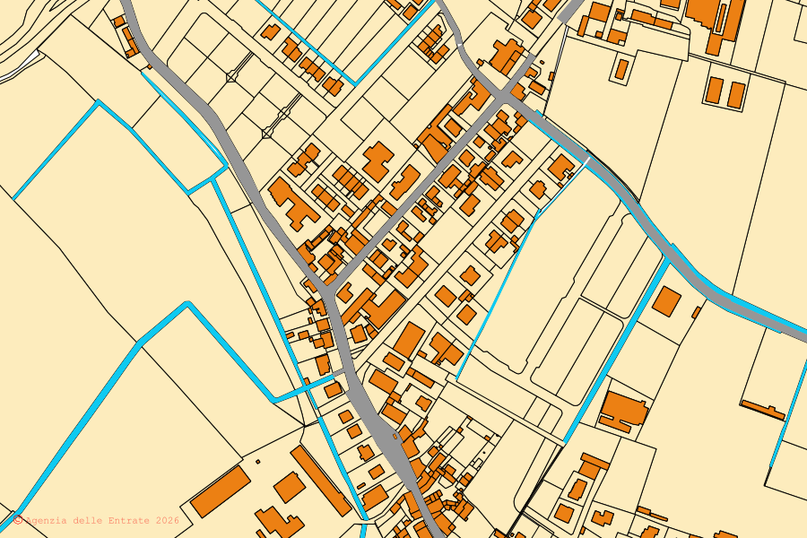 Mappa catastale del centro di Motteggiana: particelle e fabbricati, cartografia Agenzia delle Entrate