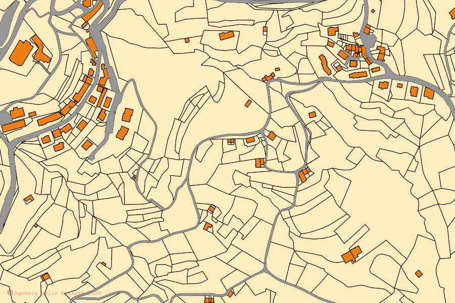 Mappa catastale del centro di Mura: particelle e fabbricati, cartografia Agenzia delle Entrate