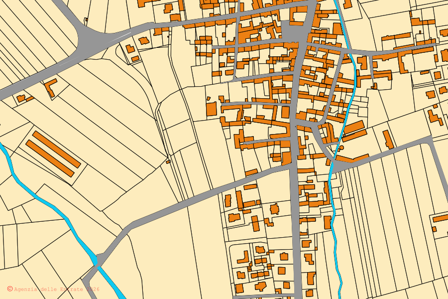 Mappa catastale del centro di Murello: particelle e fabbricati, cartografia Agenzia delle Entrate