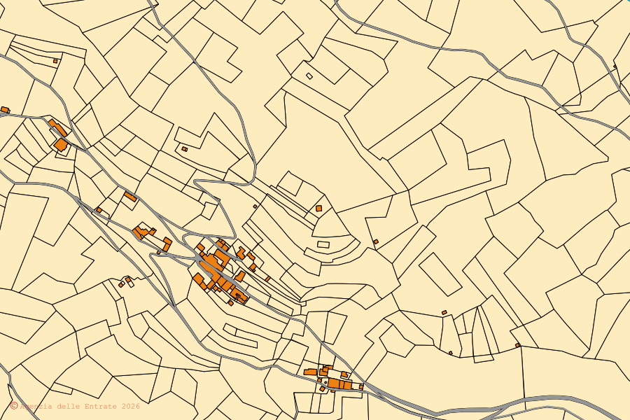 Mappa catastale del centro di Murialdo: particelle e fabbricati, cartografia Agenzia delle Entrate