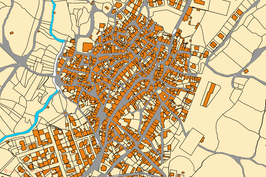 Mappa catastale del centro di Narbolia: particelle e fabbricati, cartografia Agenzia delle Entrate