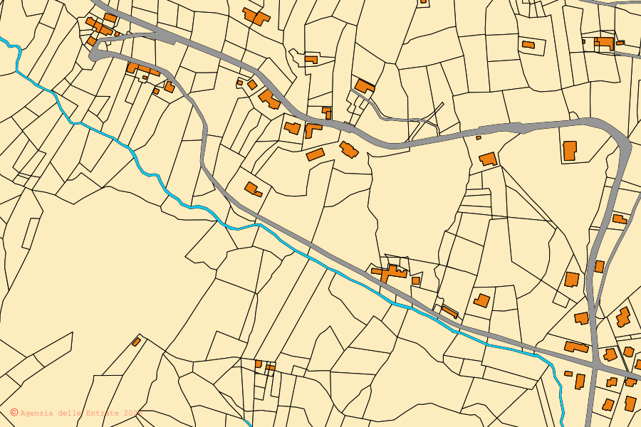 Mappa catastale del centro di Nimis: particelle e fabbricati, cartografia Agenzia delle Entrate