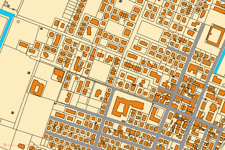 Mappa catastale del centro di Novi di Modena: particelle e fabbricati, cartografia Agenzia delle Entrate