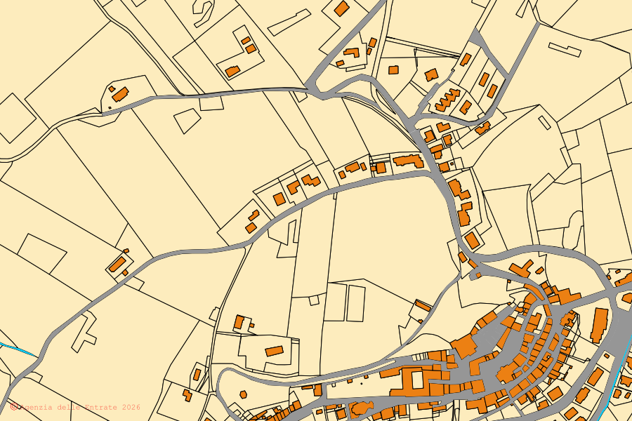 Mappa catastale del centro di Offagna: particelle e fabbricati, cartografia Agenzia delle Entrate