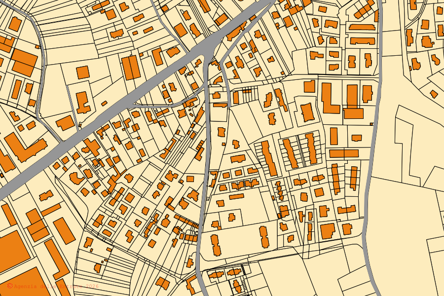 Mappa catastale del centro di Oleggio Castello: particelle e fabbricati, cartografia Agenzia delle Entrate